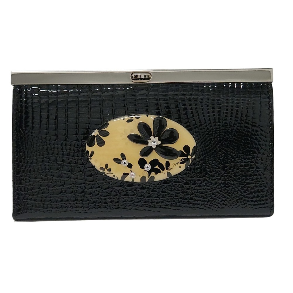 DEBBIE BROOKS CROC EMBOSSED BLACK LEATHER HAND SIGNED WALLET